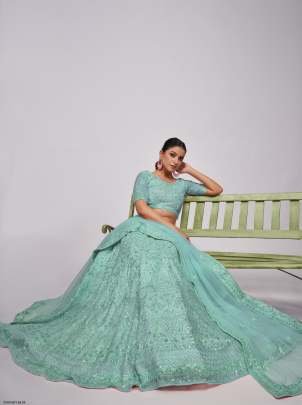 Buy Sequins Work Sky Blue Soft Net Lehenga  Choli