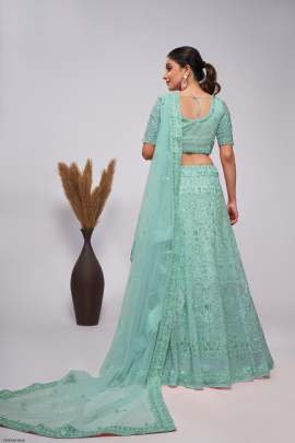 Buy Sequins Work Sky Blue Soft Net Lehenga  Choli