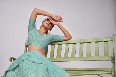 Buy Sequins Work Sky Blue Soft Net Lehenga  Choli