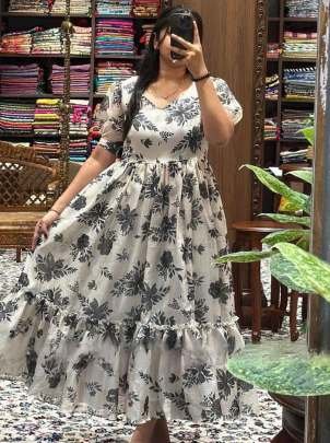 Casual Printed Kota Chex White Midi Dress