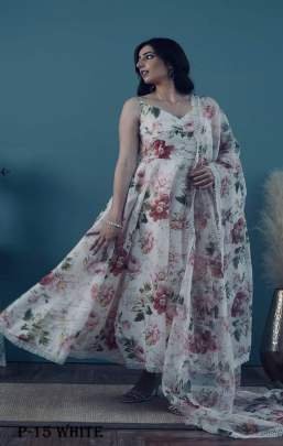 Ceramic Floral White Flower Printed Kurti With Dupatta
