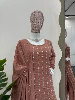 Chiku Designer Foux Georgette Suits With Rivet Moti Work or Thread Work