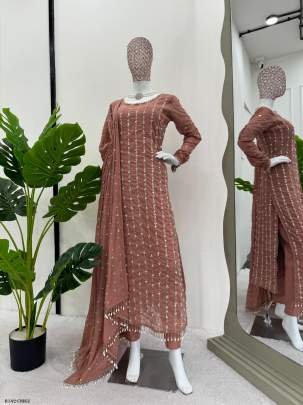 Chiku Designer Foux Georgette Suits With Rivet Moti Work or Thread Work