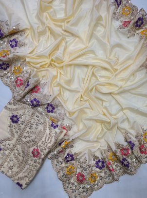 Chinnon Silk With Multi Thread Embroidery saree with Sequence  Blouse