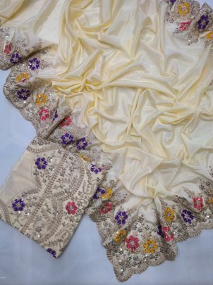 Chinnon Silk With Multi Thread Embroidery saree with Sequence  Blouse
