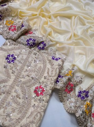 Chinnon Silk With Multi Thread Embroidery saree with Sequence  Blouse