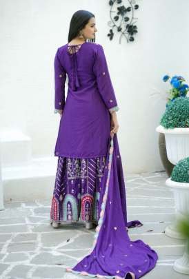 Chinon Embroidery  Work Purple Sharara Suit