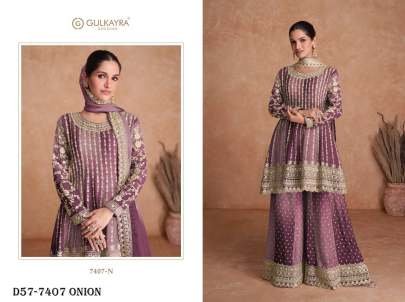 Chinon Fabric Ready-made Ethnic Onion Color Suits for Women