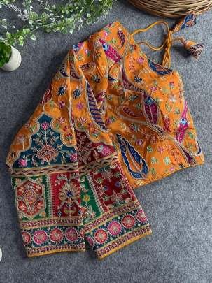 Chinon Position Printed Mustard Yellow Padded Ready Made Blouse