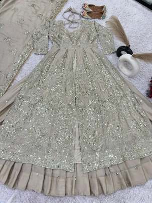 Chinon Silk Embroidery Sequence Work Lehenga Choli Dupatta