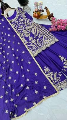 Chinon Silk Purple Embroidery Coding Sequence Sharara Suit