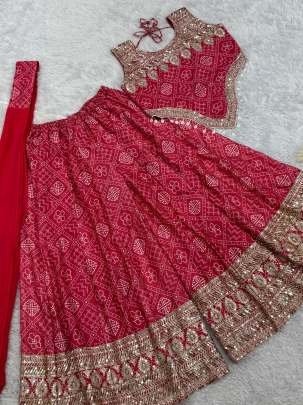 Chinon Silk Red Color  Kodi Lace Palazzo Suit