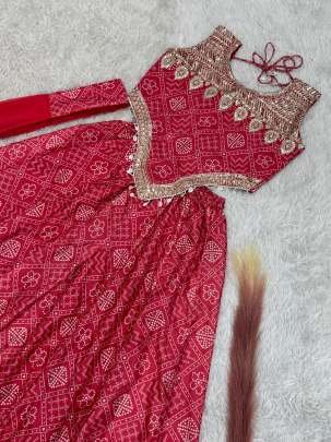 Chinon Silk Red Color  Kodi Lace Palazzo Suit