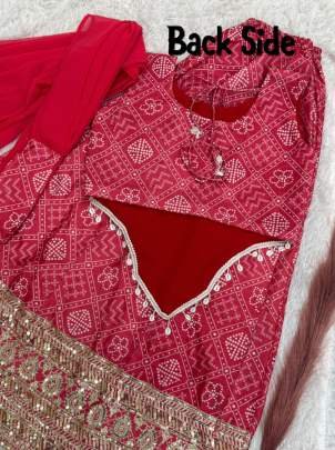 Chinon Silk Red Color  Kodi Lace Palazzo Suit