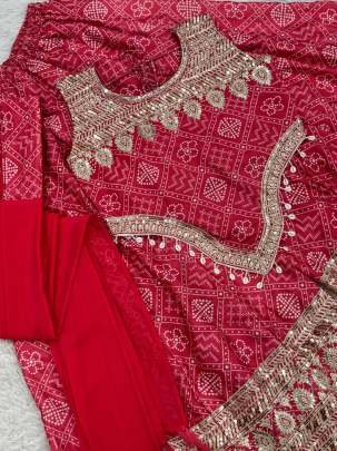 Chinon Silk Red Color  Kodi Lace Palazzo Suit