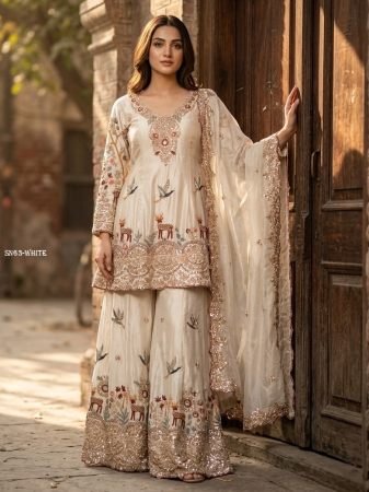 Chinon Silk Sharara Suit With Sequence Work Dupatta For Women