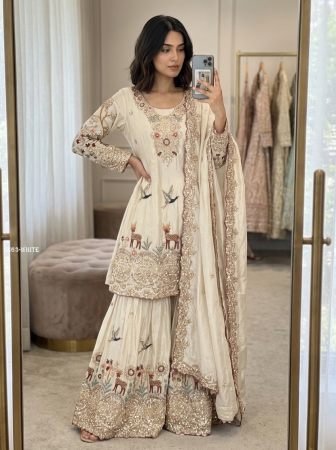 Chinon Silk Sharara Suit With Sequence Work Dupatta For Women