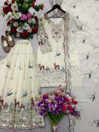 Chinon Silk Sharara Suit With Sequence Work Dupatta For Women