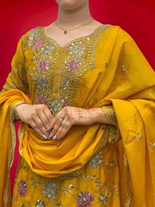 Chinon Silk  Yellow Colour Palazzo Suit