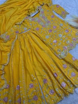 Chinon Silk  Yellow Colour Palazzo Suit