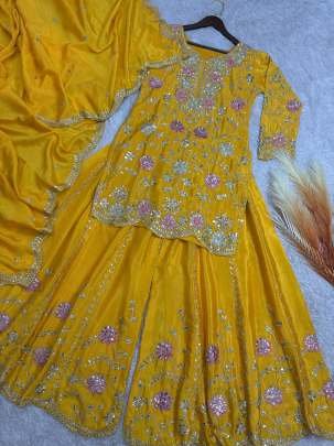 Chinon Silk  Yellow Colour Palazzo Suit