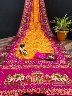 Classic Bandhej Silk zari  Yellow  Saree 