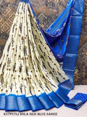 Classic Dola Silk Blue Saree With Kutputli Print