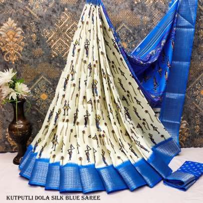 Classic Dola Silk Blue Saree With Kutputli Print