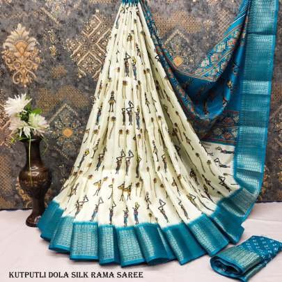 Classic Dola Silk Rama Saree With Kutputli Print