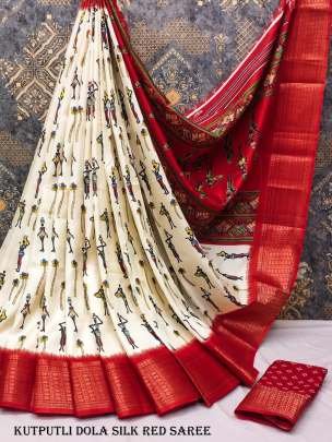 Classic Dola Silk Red Saree With Kutputli Print