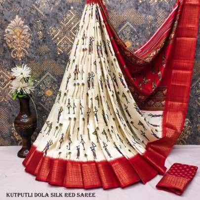 Classic Dola Silk Red Saree With Kutputli Print