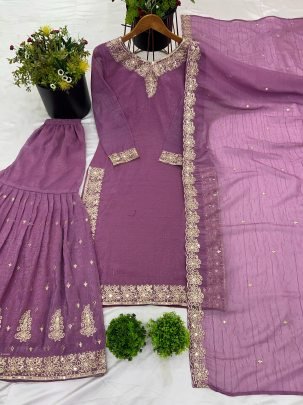 Classic Onion Colour Kurti-Sharara Set Perfect For Eid Festive
