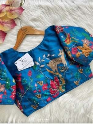 Classic Sky Blue Colour Printed Blouse