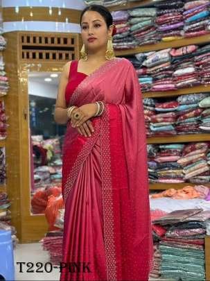 Classy Light Pink Japan Satin Saree  For Women
