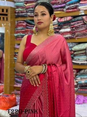 Classy Light Pink Japan Satin Saree  For Women