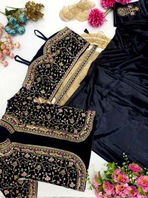 Cocktail Party Black Colour Ready To Wear Saree With Jacket