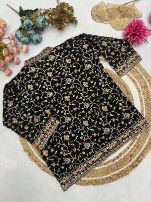 Cocktail Party Black Colour Ready To Wear Saree With Jacket