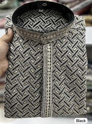 Cocktail Party Black Rayon fabric Kurta Pyjama Set