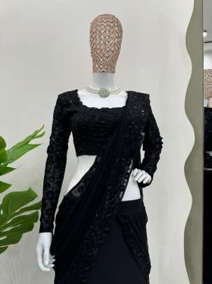 Cocktail Party Wear  Black Lehenga Saree