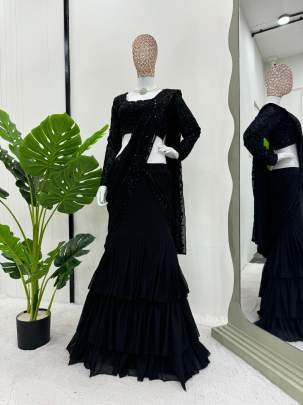 Cocktail Party Wear  Black Lehenga Saree