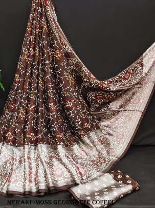 Coffee Color Bandhani Flower Moss Georgette Saree 
