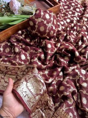 Coffee Pure Viscose Georgette Banarasi Saree With 1 Mtr Jari Work Blouse