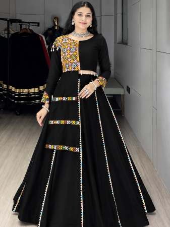Colorful Lace Work Black Colour  Navrtri Lehenga