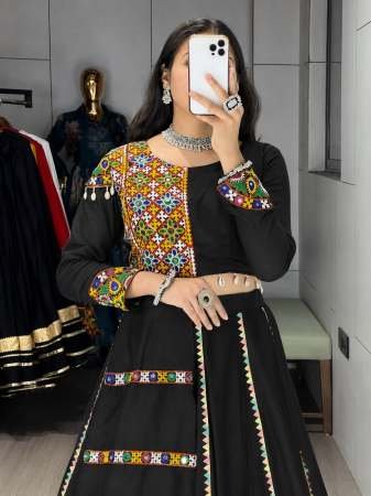 Colorful Lace Work Black Colour  Navrtri Lehenga