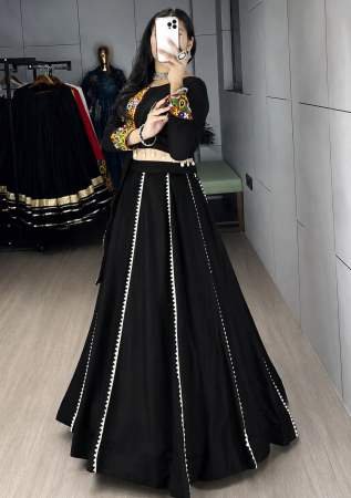 Colorful Lace Work Black Colour  Navrtri Lehenga