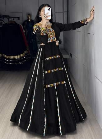 Colorful Lace Work Black Colour  Navrtri Lehenga