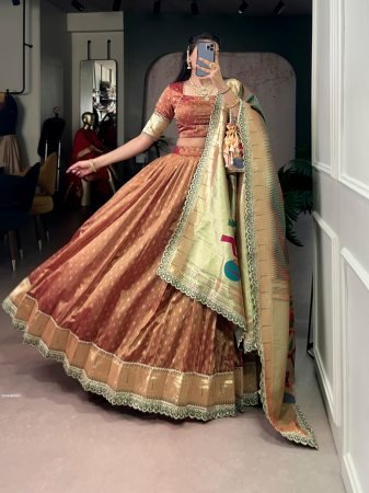 Copper Brown Organza Lehenga Choli with Zari Work And Paithani Dupatta
