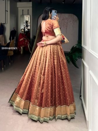 Copper Brown Organza Lehenga Choli with Zari Work And Paithani Dupatta