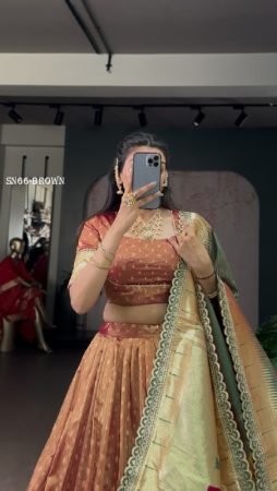 Copper Brown Organza Lehenga Choli with Zari Work And Paithani Dupatta