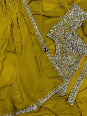 Cording Embroidery Saree with Matching Blouse And Belt